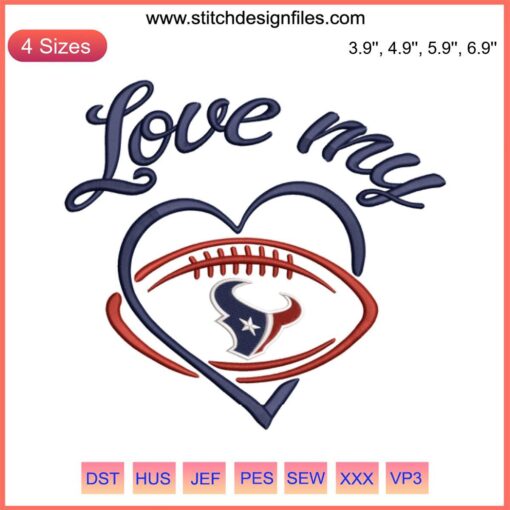 Houston Texans Embroidery Design | NFL Football Digital Stitching | Team Logo with Football Motifs | Fan Apparel Craft