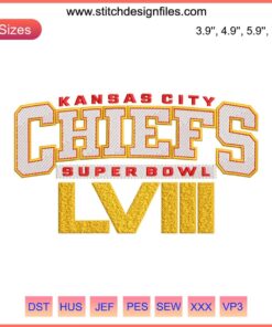 Kansas City Chiefs Super Bowl LVIII football embroidery design, digital stitching pattern, team logo, sports crafting.