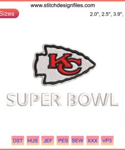 "Kansas City Chiefs Super Bowl NFL Embroidery Design: Vibrant digital stitching featuring iconic Chiefs logo and Super Bowl elements."