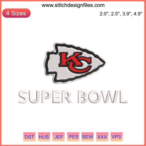 "Kansas City Chiefs Super Bowl NFL Embroidery Design: Vibrant digital stitching featuring iconic Chiefs logo and Super Bowl elements."