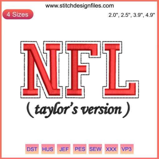 Taylor's Version NFL Embroidery Design featuring Taylor Swift-inspired football stitching, perfect for sports-themed crafting.