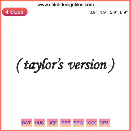 Taylor Swift Taylor's Version Embroidery Design | Intricate digital stitching featuring Taylor Swift fan art motifs, perfect for Swifties.
