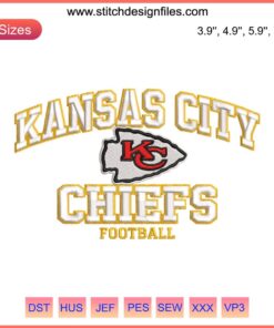 Kansas City Chiefs NFL Football Embroidery Design, Digital Stitching, Team Logo, High-Quality Embroidery Pattern