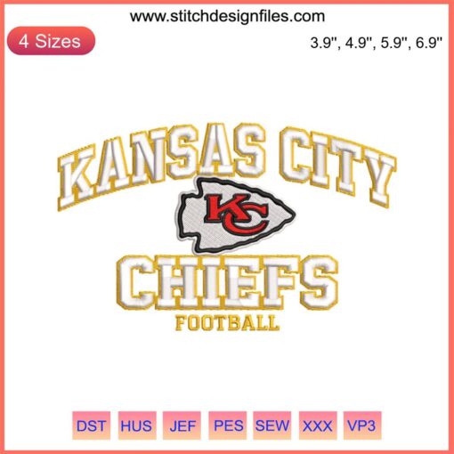 Kansas City Chiefs NFL Football Embroidery Design, Digital Stitching, Team Logo, High-Quality Embroidery Pattern