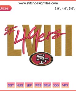 SF 49ers LVIII Logo Embroidery Design, NFL 49ers Digital Stitching, Red Gold Team Emblem, Super Bowl 58 Patch