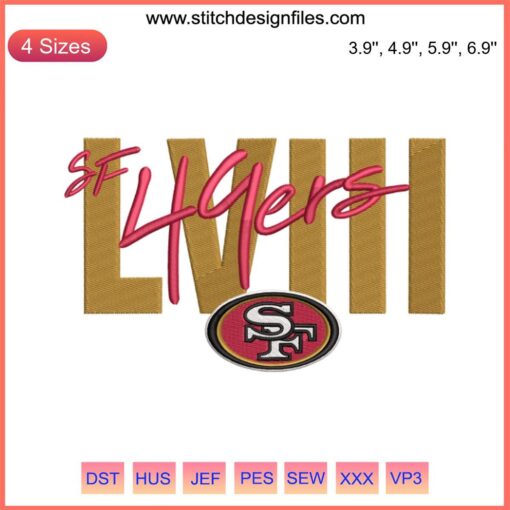 SF 49ers LVIII Logo Embroidery Design, NFL 49ers Digital Stitching, Red Gold Team Emblem, Super Bowl 58 Patch