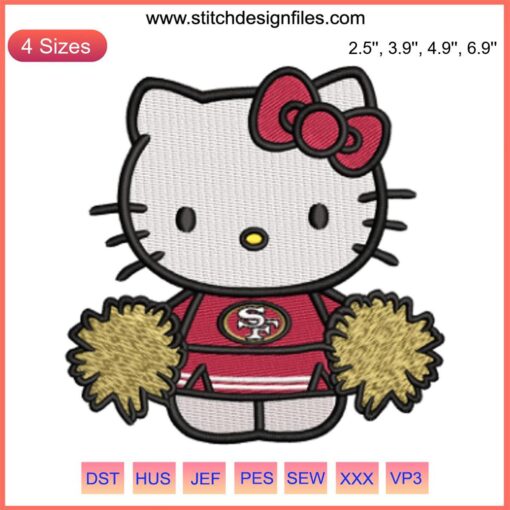 Hello Kitty SF 49ers Cheerleader Embroidery Design | Digital Stitching for Football Fans