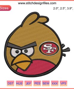 Cartoon-style San Francisco 49ers bird logo embroidery design, digital stitch pattern for football enthusiasts.
