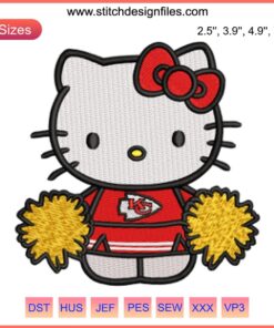 Hello Kitty Cheerleader KC Chiefs Embroidery Design, Digital Football Stitching, Cute Fan Art, Kansas City Chiefs Embroidery.