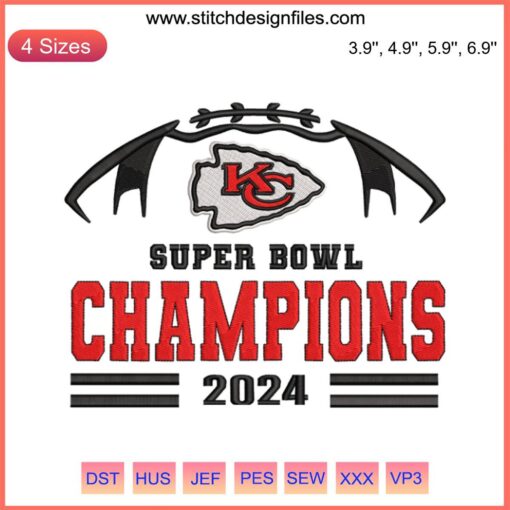 Kansas City Chiefs Super Bowl Champions 2024 Embroidery Design, featuring KC Chiefs Logo, Digital Stitching Pattern.