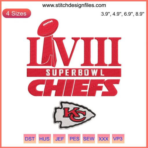 Kansas City Chiefs Super Bowl LVIII 2024 Embroidery Design | Digital Football Stitching