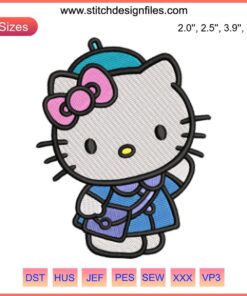 Hello Kitty Goes to School Embroidery Design featuring cute Hello Kitty with books, perfect for digital stitching projects.