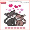 Adorable cat couple with hearts embroidery design, perfect for Valentine's stitching. Cat love embroidery pattern, digital download.