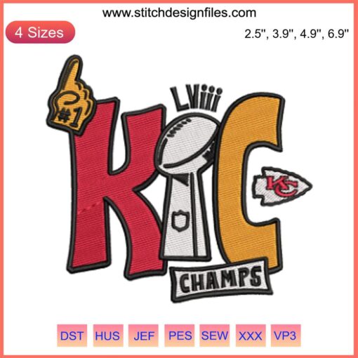 Kansas City Chiefs Super Bowl LVIII Champions Embroidery Design, 2024 Digital Stitching, NFL Winners Logo, Sewing Pattern