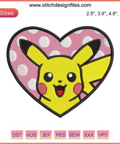 Pikachu Heart Valentine Embroidery Design - Cute Pikachu holding a heart, perfect for romantic digital stitching projects.
