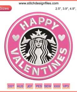 Valentine's Starbucks Embroidery Design: Heart-shaped stitching with Starbucks logo, perfect for coffee lovers, digital download.