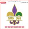 Mardi Gras Masquerade Embroidery Design featuring colorful mask, beads, and festive elements for digital stitching projects.