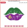 Mardi Gras Lips Embroidery Design: Vibrant lips with Mardi Gras colors, ideal for festive stitching projects.