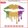 Mardi Gras-themed lips dripping with vibrant colors embroidery design, perfect for digital stitching projects.