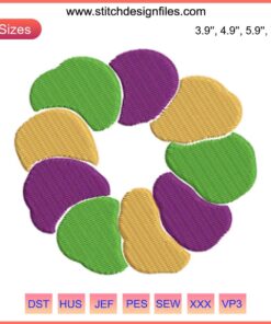 "Vibrant Mardi Gras King Cake Embroidery Design featuring beads and festive colors | Digital Stitching Pattern"
