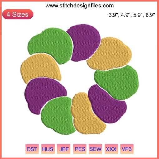"Vibrant Mardi Gras King Cake Embroidery Design featuring beads and festive colors | Digital Stitching Pattern"