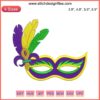 "Mardi Gras Feather Mask Embroidery Design: Vibrant digital stitching pattern, ideal for festive Mardi Gras crafting projects."