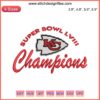 Kansas City Chiefs Super Bowl LVIII Champions Embroidery Design | NFL Digital Stitches | Football Crest with Team Logo and Trophy.