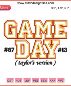 Swiftie Chiefs Embroidery Design, Taylor's Version: Retro game day Chiefs helmet with red and gold stitching. Digital download.