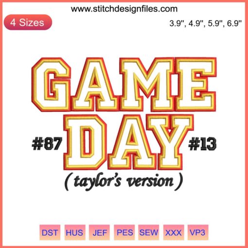 Swiftie Chiefs Embroidery Design, Taylor's Version: Retro game day Chiefs helmet with red and gold stitching. Digital download.