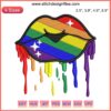 Colorful LGBT rainbow dripping lips embroidery design, LGBTQ pride stitching pattern, vibrant digital art for crafts.