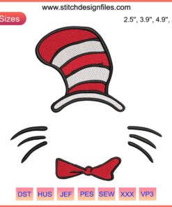 Custom Dr. Seuss Hat Embroidery Design | Personalized Stitching for Apparel | Unique Digital Design for Crafts & Gifts