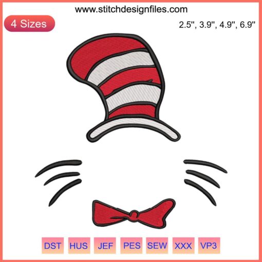 Custom Dr. Seuss Hat Embroidery Design | Personalized Stitching for Apparel | Unique Digital Design for Crafts & Gifts
