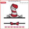 Dr. Seuss Hat Embroidery Design with Customized Name, Digital Stitching, Whimsical Red-White Stripes, Personalized Embroidered Pattern.