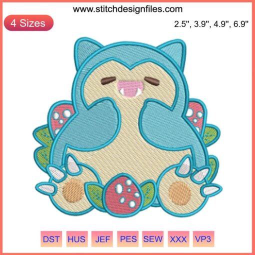 Snorlax Pokemon Cute Embroidery Design, Funny Snorlax Cartoon Anime Digital Stitching, Adorable Sleeping Snorlax Pattern