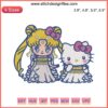 Princess Serenity & Hello Kitty embroidery design, Sailor Moon digital stitching, kawaii cross-stitch art, cute anime pattern.