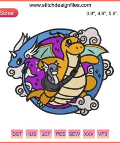 Dragonite Family Embroidery Design - Pokemon Dragonite Stitching Art, Cute Family of Dragonites, Digital Stitch Pattern