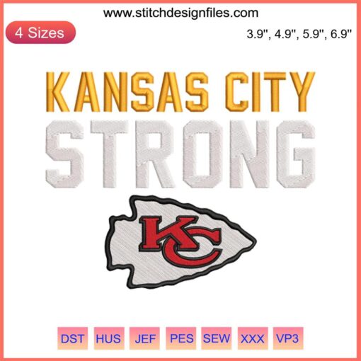 Chiefs NFL Football Digital Stitching: Kansas City Strong Embroidery Design featuring bold colors and team motifs.
