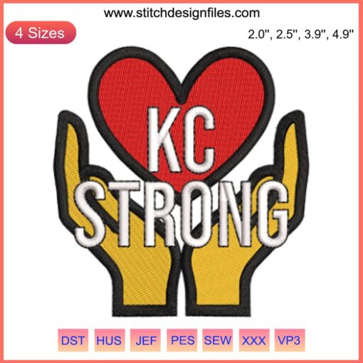 KC Strong Pray for Kansas City Chiefs Embroidery Design, NFL Digital Stitching. Vibrant, bold design for fans.
