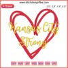 Kansas City Strong Heart Embroidery Design featuring Chiefs NFL Football theme, vibrant digital stitching pattern.