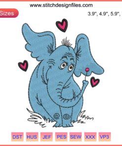 Horton the Elephant Embroidery Design | Dr. Seuss Digital Stitching | Cartoon Embroidery Pattern | Fun DIY Craft File