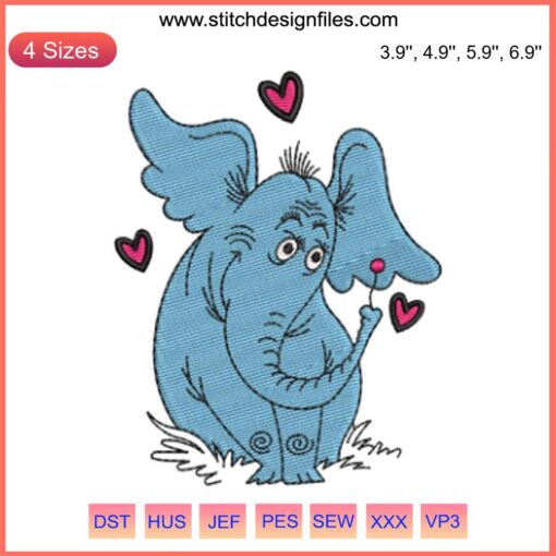 Horton the Elephant Embroidery Design | Dr. Seuss Digital Stitching | Cartoon Embroidery Pattern | Fun DIY Craft File