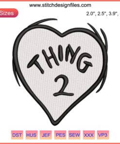 Dr. Seuss Thing 2 Heart Embroidery Design featuring Love motif, perfect for Dr. Seuss fans, digital stitching craft.