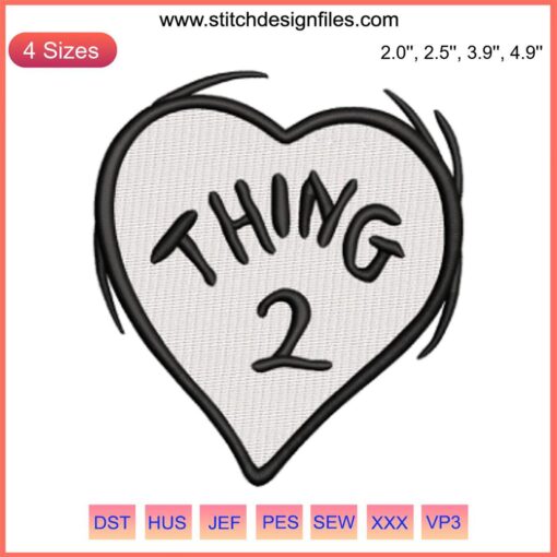 Dr. Seuss Thing 2 Heart Embroidery Design featuring Love motif, perfect for Dr. Seuss fans, digital stitching craft.