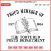 Embroidered "Tortured Poets Dept" design for Taylor Swift 2024 album, featuring digital stitching pattern.