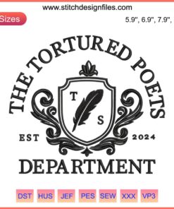 "Tortured Poets Dept 2024 Embroidery | Taylor Swift Digital Stitch Design"