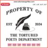 Property of The Tortured Poets Department Embroidery Design featuring "Taylor Swift" digital motif in elegant stitching pattern.