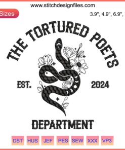 "Taylor Swift TTPD Est. 2024 Embroidery Design - Digital Stitching Pattern of TTPD Album with Elegant Fonts and Decorative Elements"