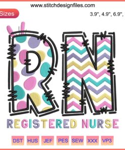 Registered Nurse Easter Embroidery: Happy Easter Nurse Digital Design with Bunny Ears & Eggs, Perfect for Stitching Projects.