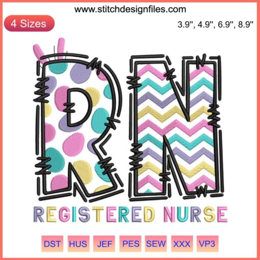 Registered Nurse Easter Embroidery: Happy Easter Nurse Digital Design with Bunny Ears & Eggs, Perfect for Stitching Projects.