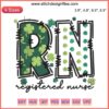 Registered Nurse St. Patrick’s Day Embroidery Design featuring shamrocks and a nurse cap, perfect for festive stitching projects.